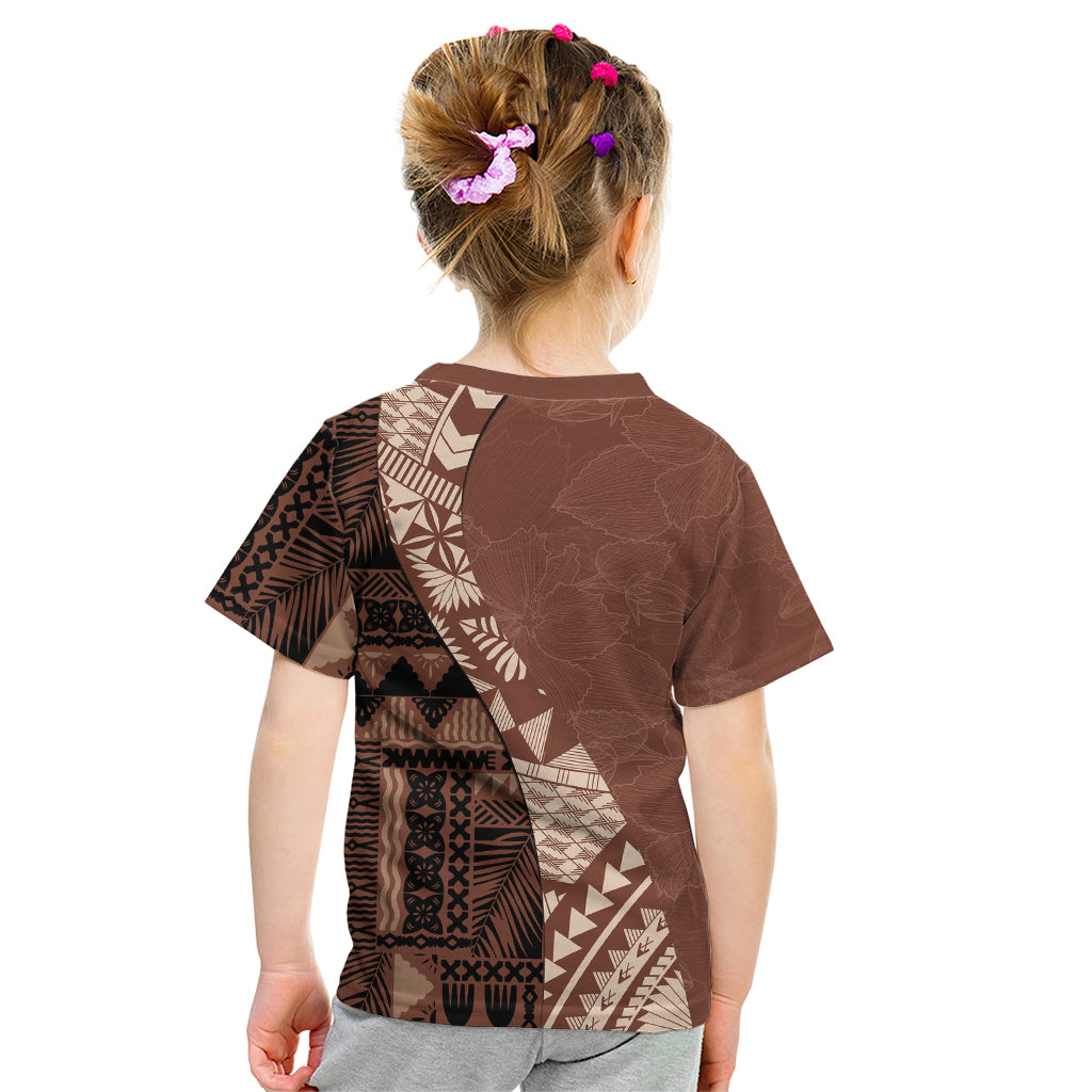 Bula Fiji Kid T Shirt Tribal Masi Tapa - Brown LT7 - Polynesian Pride