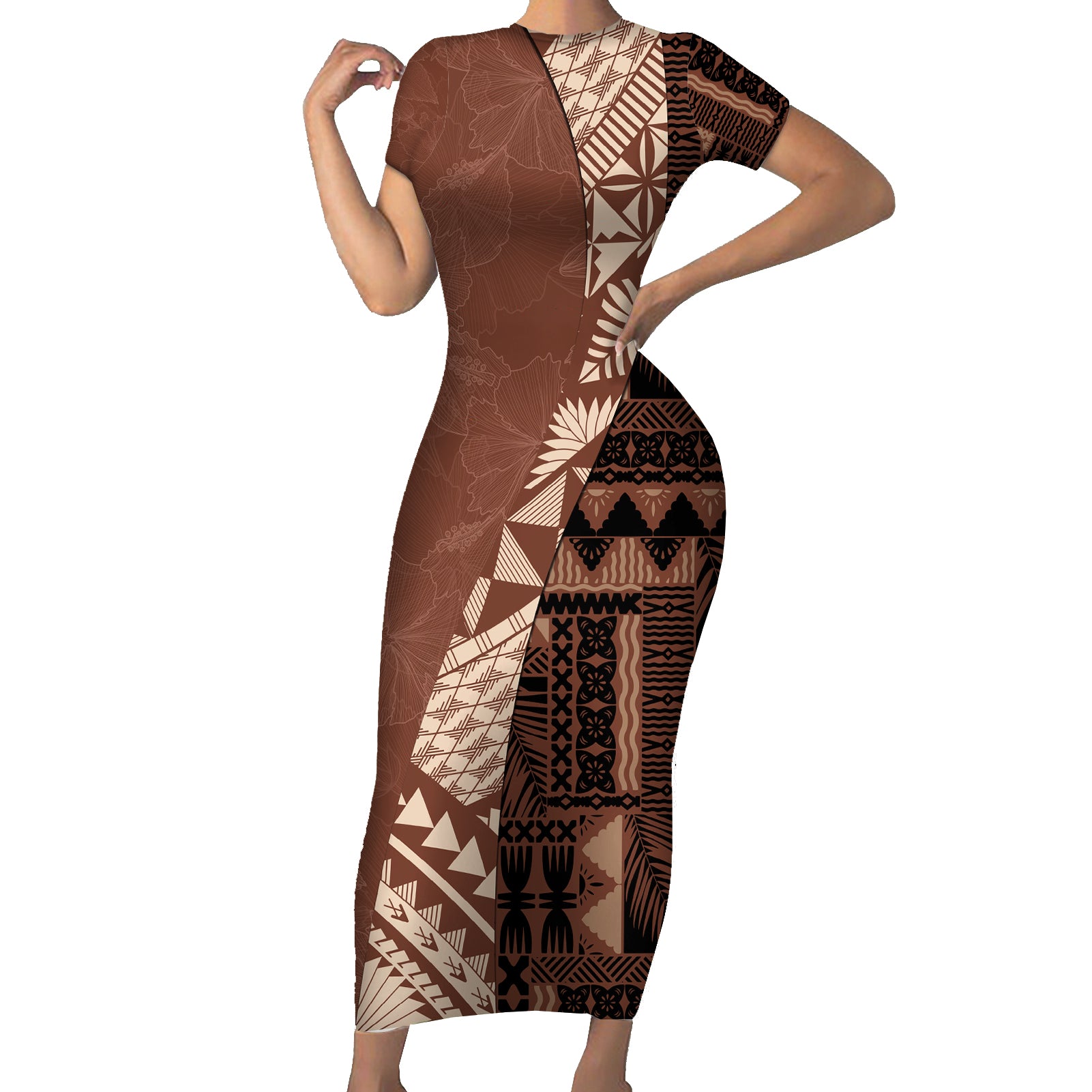 Short Sleeve Bodycon Dress Modern Silhouette, Cultural Soul - Polynesian Pride Short Sleeve Bodycon Dress Modern Silhouette, Cultural Soul - Polynesian Pride