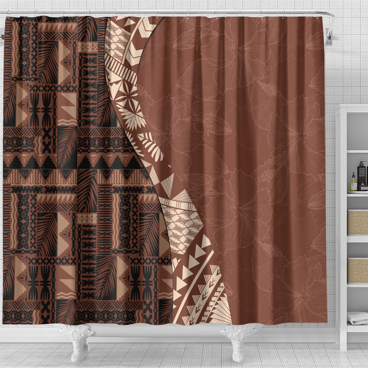 Bula Fiji Shower Curtain Tribal Masi Tapa - Brown LT7 - Polynesian Pride