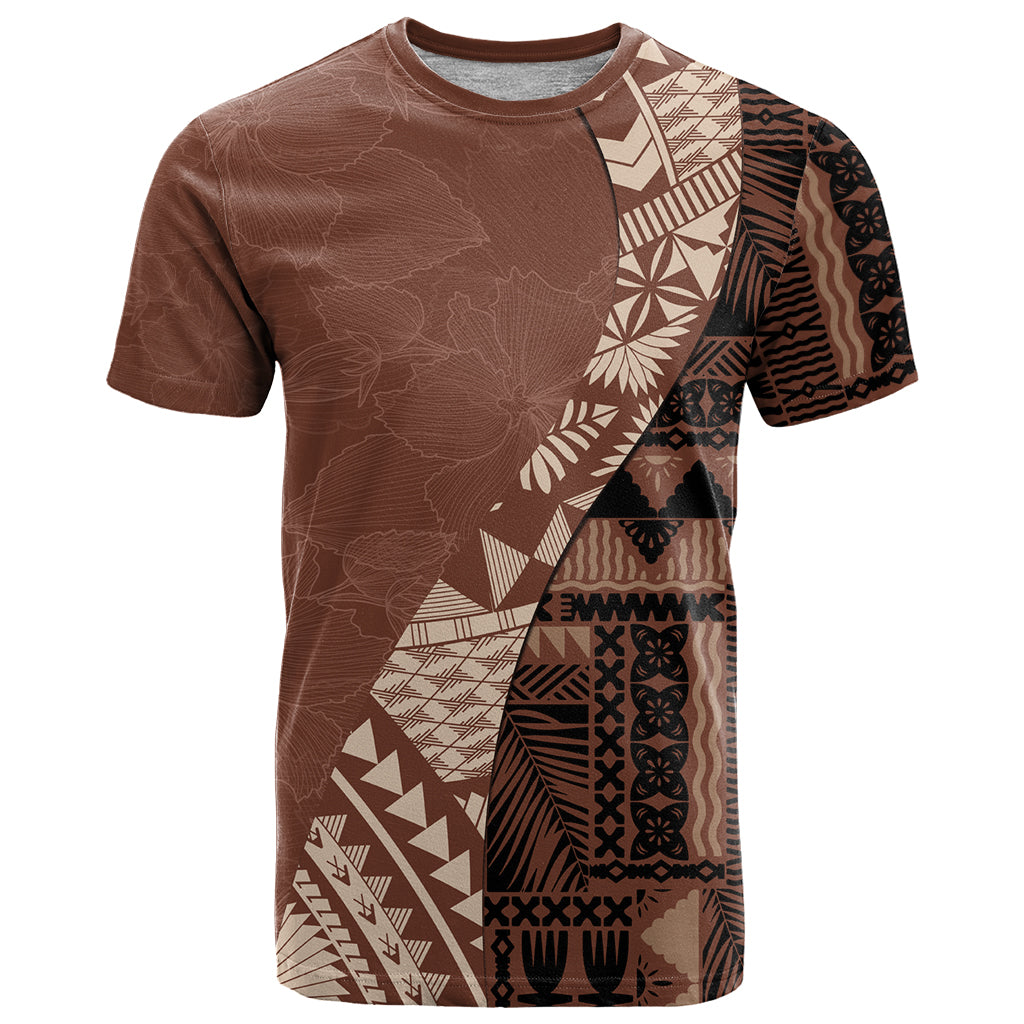 Bula Fiji T Shirt Tribal Masi Tapa - Brown LT7 Brown - Polynesian Pride