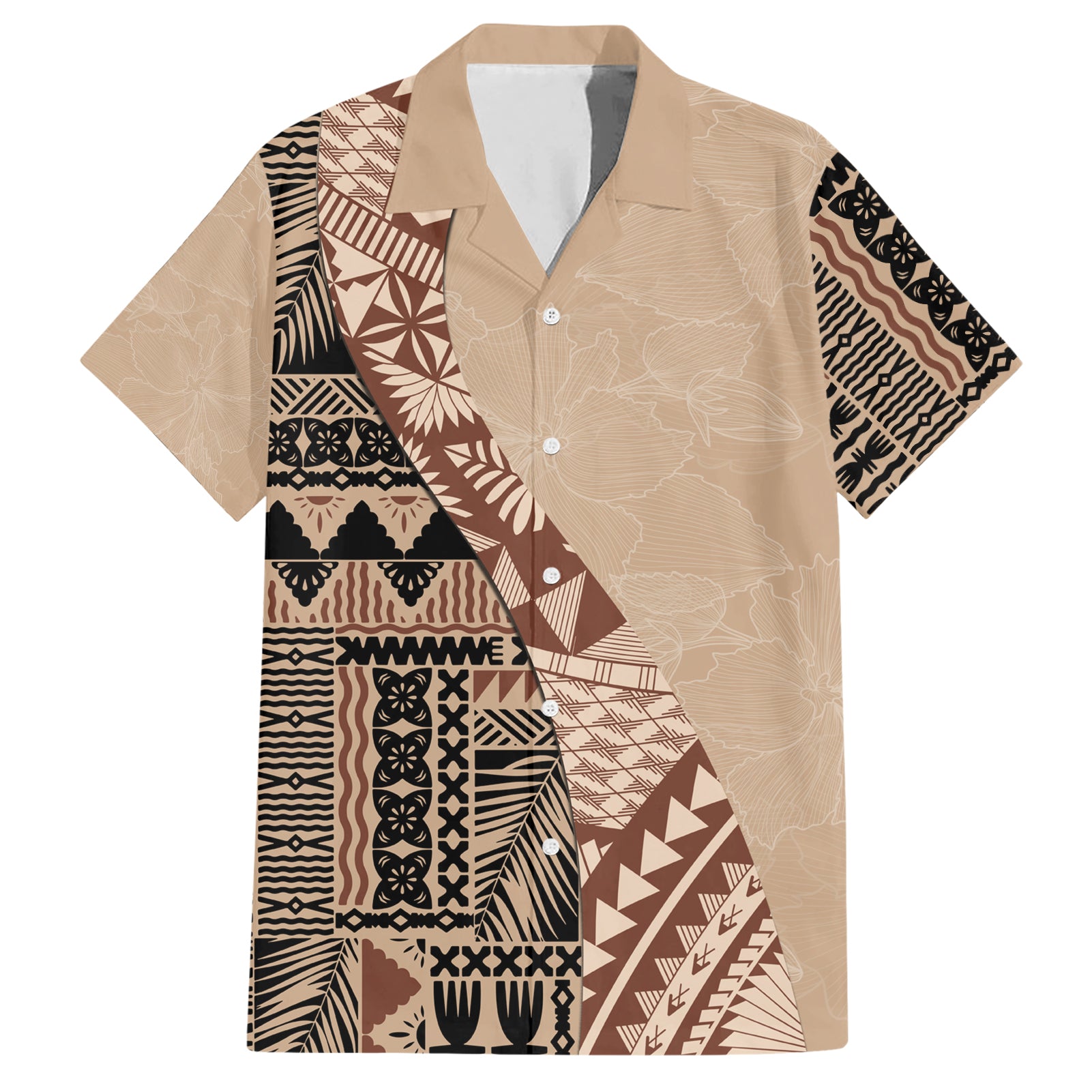 Bula Fiji Hawaiian Shirt Tribal Masi Tapa - Beige LT7 Beige - Polynesian Pride