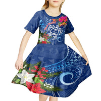 Guam Christmas Kid Short Sleeve Dress Turtle Mix Tapa Felis Pasgua LT7 - Polynesian Pride