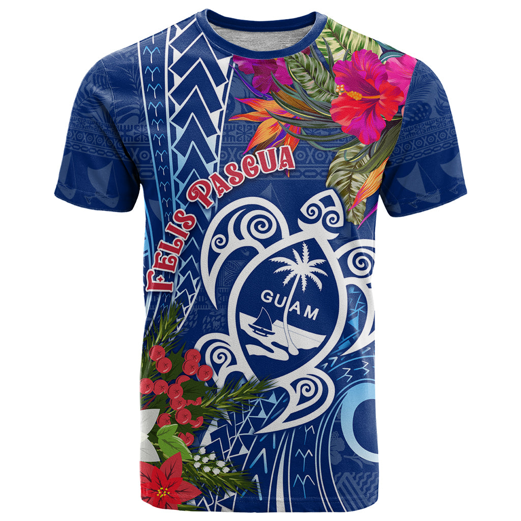 Guam Christmas T Shirt Turtle Mix Tapa Felis Pasgua LT7 Blue - Polynesian Pride