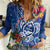 Guam Christmas Women Casual Shirt Turtle Mix Tapa Felis Pasgua LT7 Female Blue - Polynesian Pride
