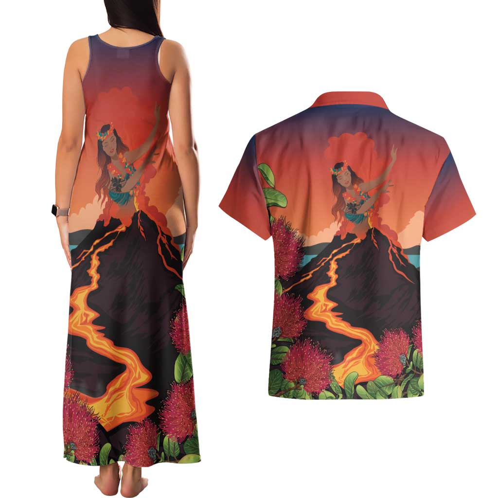 Hawaii Kilauea Volcano Couples Matching Tank Maxi Dress and Hawaiian Shirt Pele Goddess