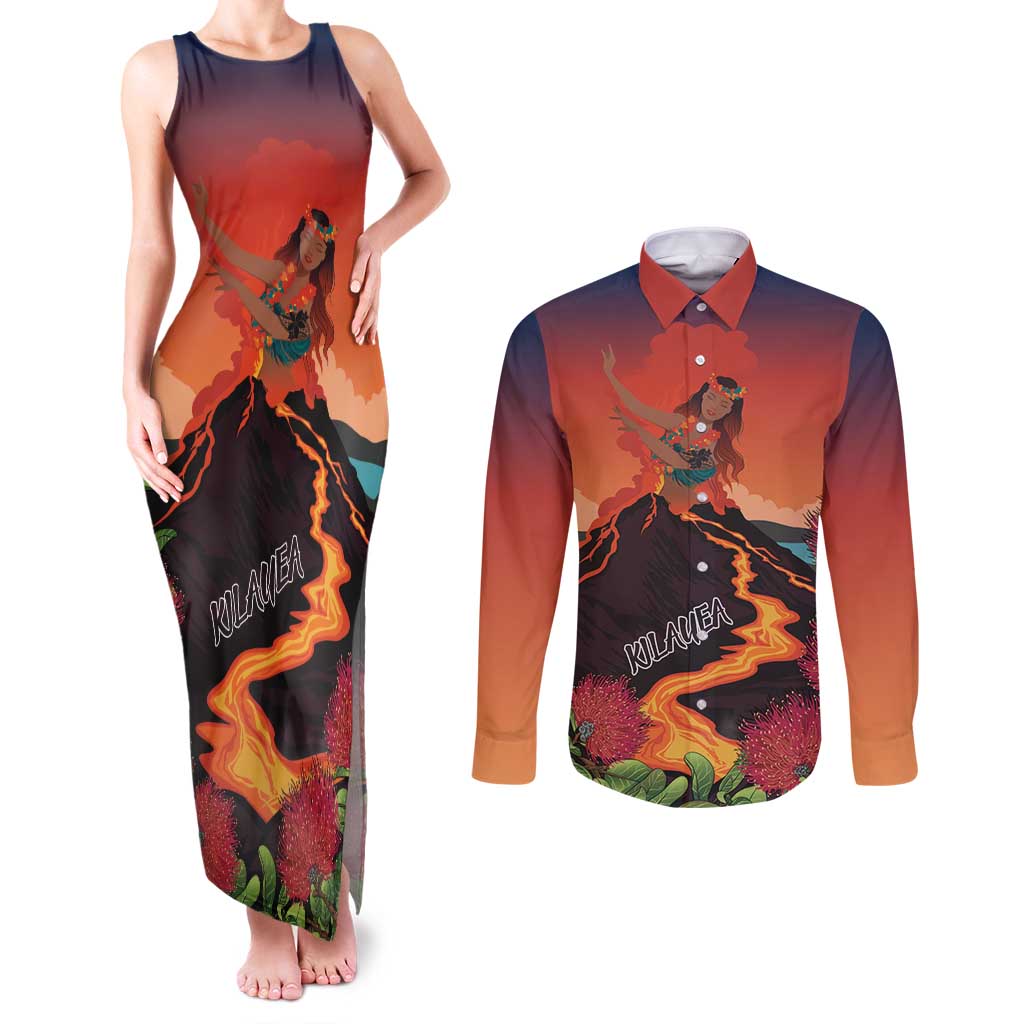 Hawaii Kilauea Volcano Couples Matching Tank Maxi Dress and Long Sleeve Button Shirt Pele Goddess LT7 Colorful - Polynesian Pride
