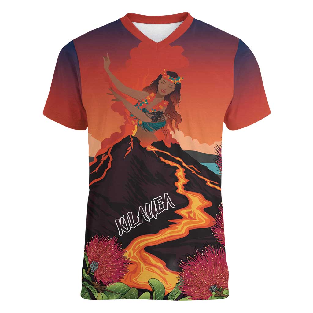 Hawaii Kilauea Volcano Women V-Neck T-Shirt Pele Goddess