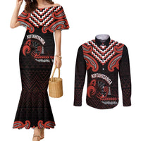 Maori Waitangi Couples Matching Mermaid Dress and Long Sleeve Button Shirt Kotahitanga Poutama Mix Whakairo - Polynesian Pride