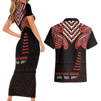 Maori Waitangi Couples Matching Short Sleeve Bodycon Dress and Hawaiian Shirt Kotahitanga Poutama Mix Whakairo - Polynesian Pride