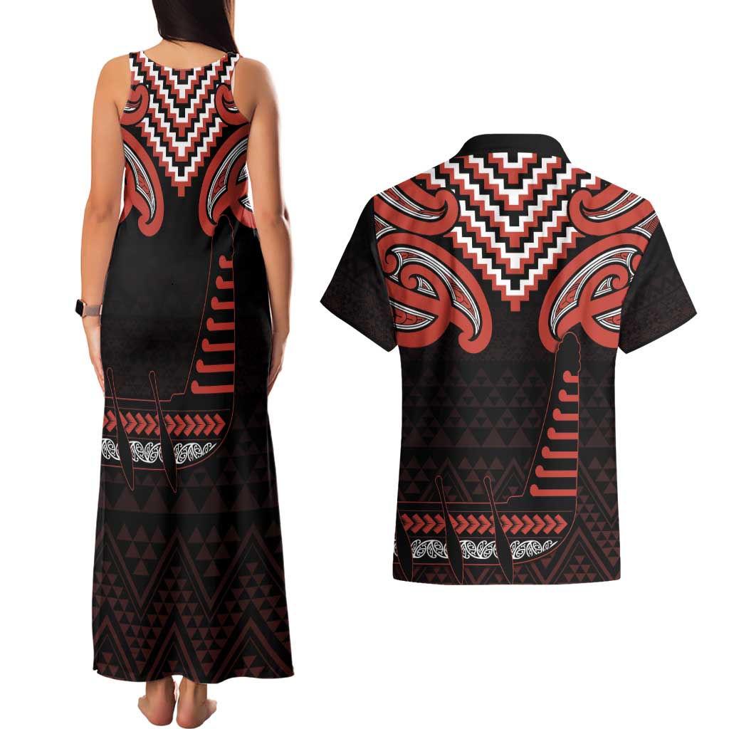 Maori Waitangi Couples Matching Tank Maxi Dress and Hawaiian Shirt Kotahitanga Poutama Mix Whakairo - Polynesian Pride