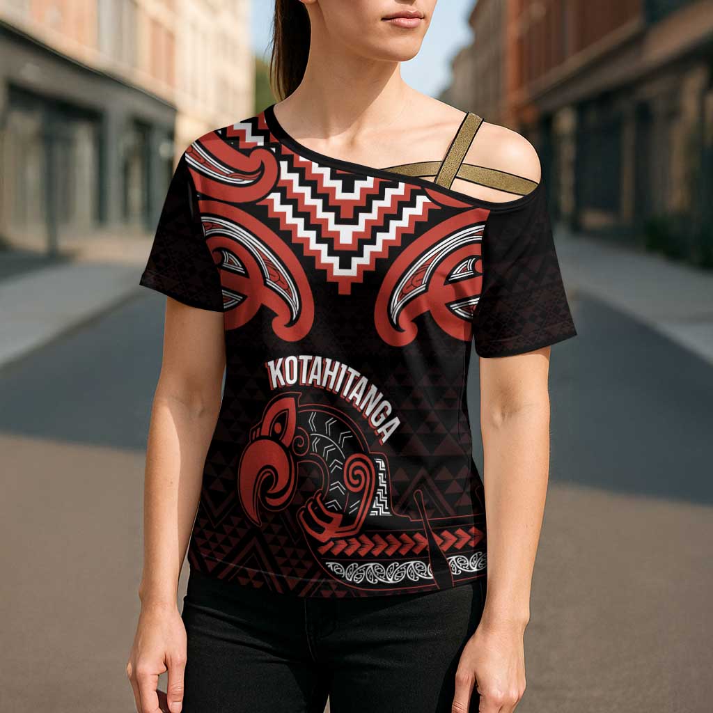 Maori Waitangi Cross Shoulder Shirt Kotahitanga Poutama Mix Whakairo - Polynesian Pride