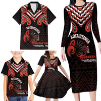 Maori Waitangi Family Matching Long Sleeve Bodycon Dress and Hawaiian Shirt Kotahitanga Poutama Mix Whakairo - Polynesian Pride