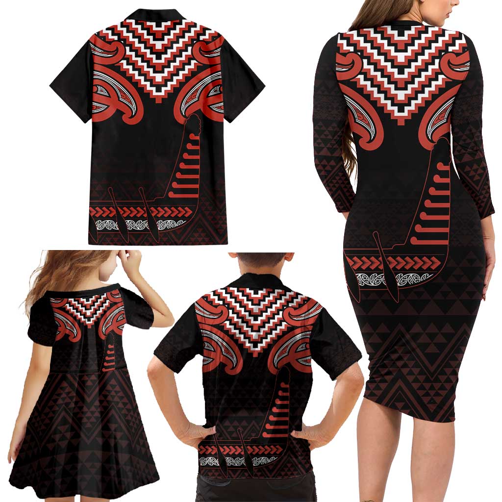 Maori Waitangi Family Matching Long Sleeve Bodycon Dress and Hawaiian Shirt Kotahitanga Poutama Mix Whakairo - Polynesian Pride