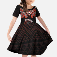 Maori Waitangi Family Matching Off The Shoulder Long Sleeve Dress and Hawaiian Shirt Kotahitanga Poutama Mix Whakairo - Polynesian Pride