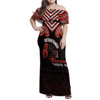 Maori Waitangi Family Matching Off Shoulder Maxi Dress and Hawaiian Shirt Kotahitanga Poutama Mix Whakairo - Polynesian Pride