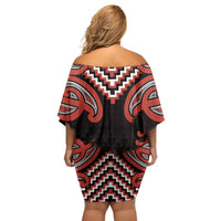 Maori Waitangi Family Matching Off Shoulder Short Dress and Hawaiian Shirt Kotahitanga Poutama Mix Whakairo - Polynesian Pride