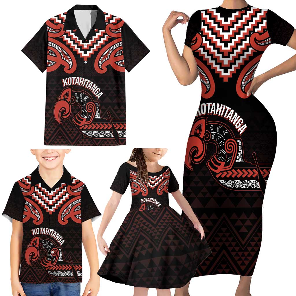 Maori Waitangi Family Matching Short Sleeve Bodycon Dress and Hawaiian Shirt Kotahitanga Poutama Mix Whakairo LT7 - Polynesian Pride