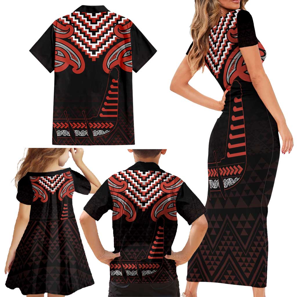 Maori Waitangi Family Matching Short Sleeve Bodycon Dress and Hawaiian Shirt Kotahitanga Poutama Mix Whakairo - Polynesian Pride