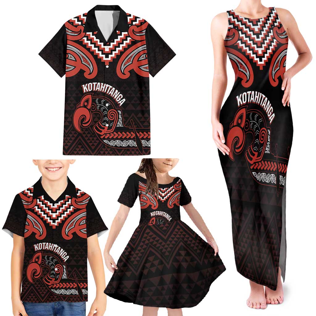 Maori Waitangi Family Matching Tank Maxi Dress and Hawaiian Shirt Kotahitanga Poutama Mix Whakairo - Polynesian Pride
