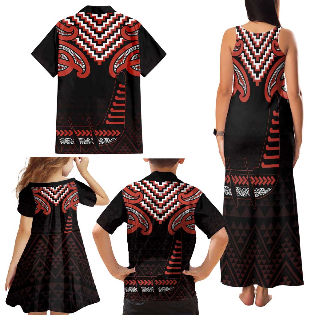 Maori Waitangi Family Matching Tank Maxi Dress and Hawaiian Shirt Kotahitanga Poutama Mix Whakairo - Polynesian Pride