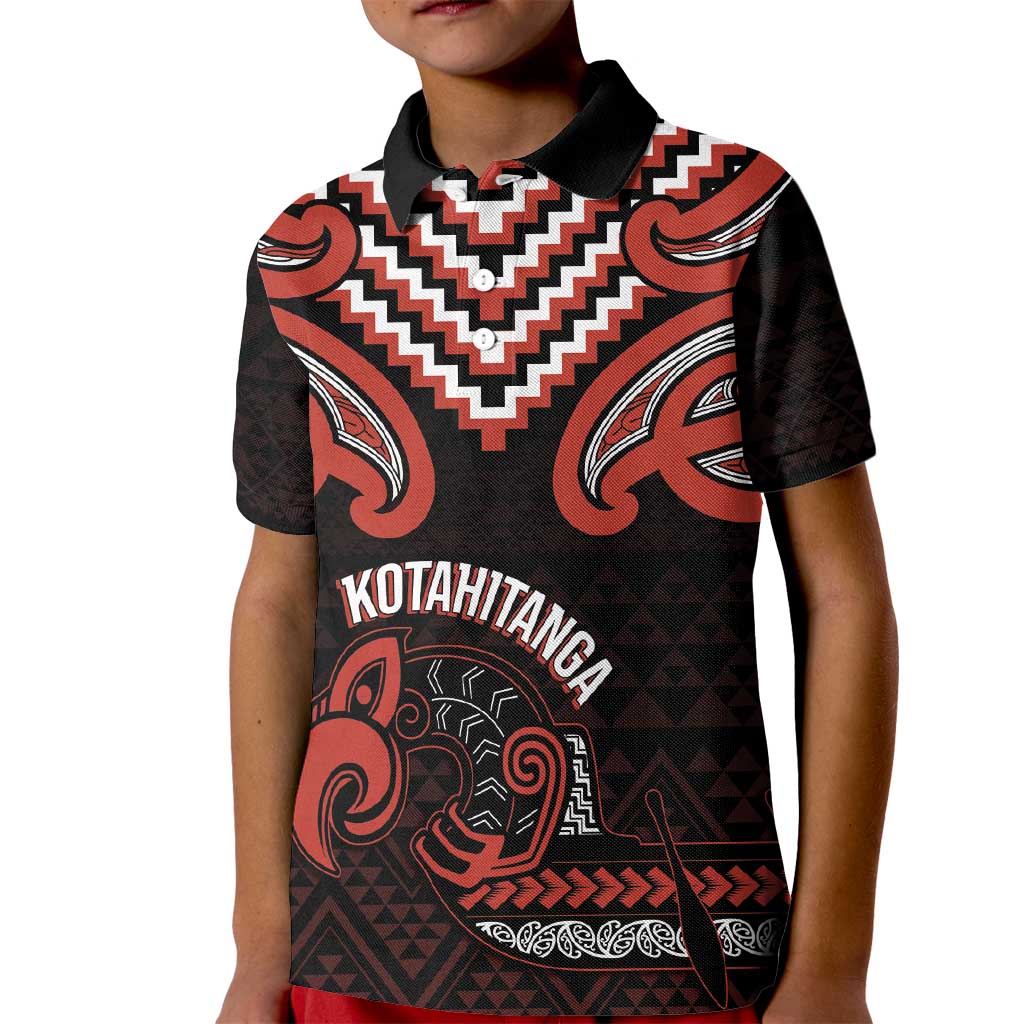 Maori Waitangi Kid Polo Shirt Kotahitanga Poutama Mix Whakairo LT7 Kid Black - Polynesian Pride