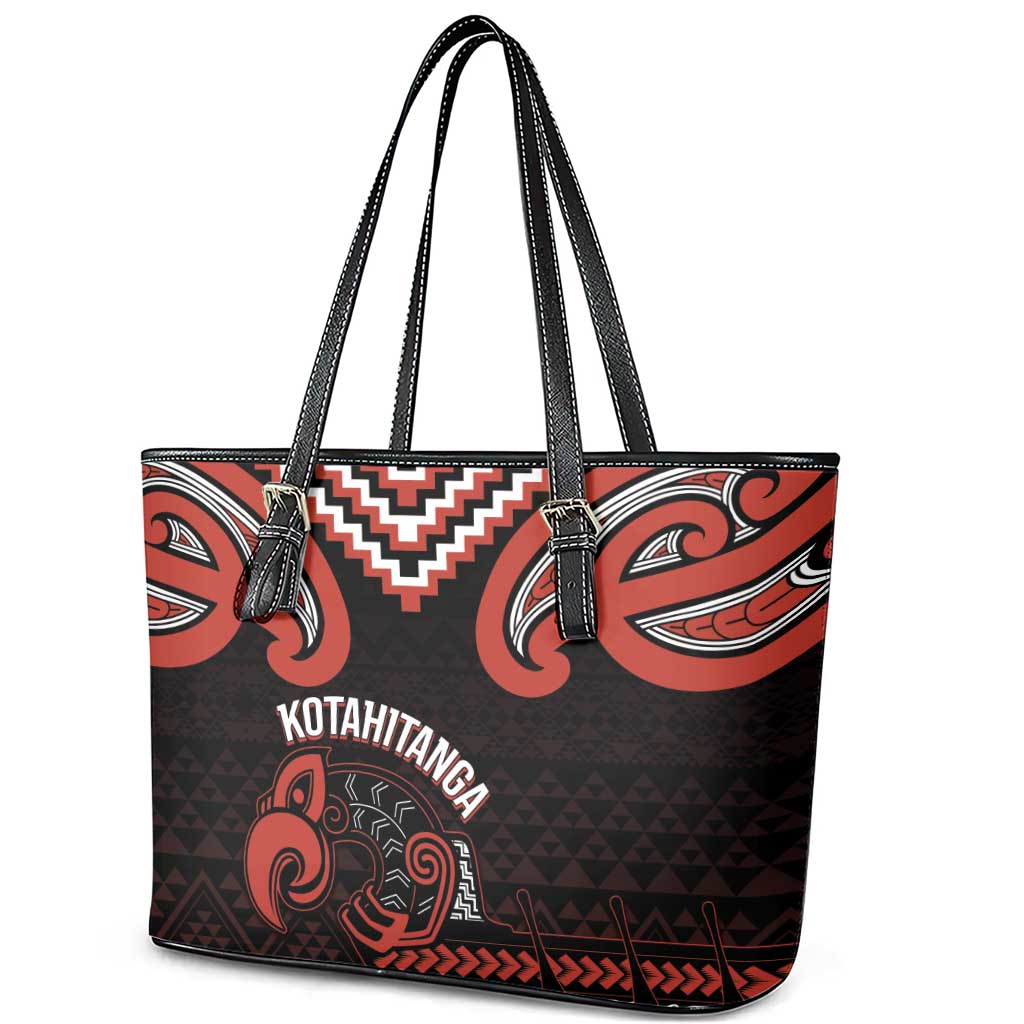 Maori Waitangi Leather Tote Bag Kotahitanga Poutama Mix Whakairo - Polynesian Pride
