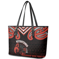 Maori Waitangi Leather Tote Bag Kotahitanga Poutama Mix Whakairo - Polynesian Pride