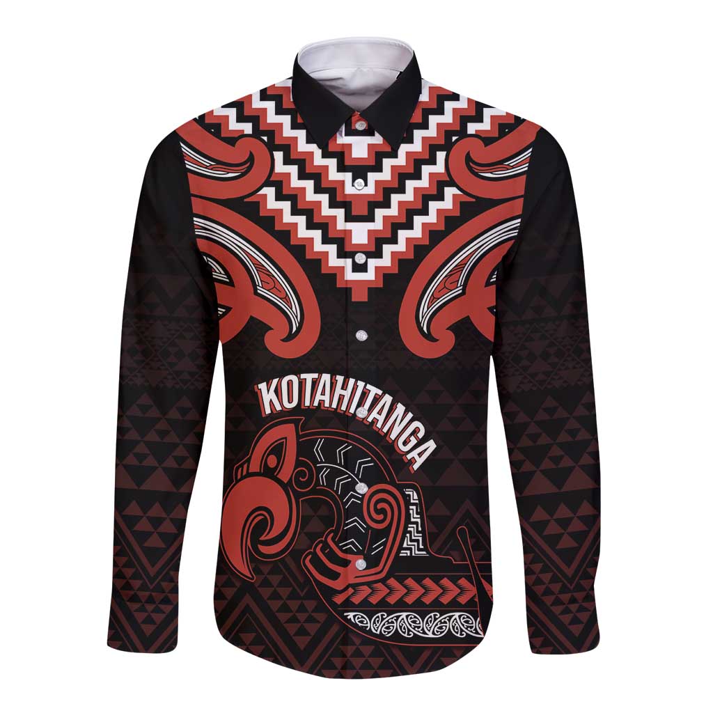Maori Waitangi Long Sleeve Button Shirt Kotahitanga Poutama Mix Whakairo LT7 Unisex Black - Polynesian Pride