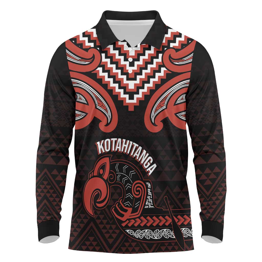 Maori Waitangi Long Sleeve Polo Shirt Kotahitanga Poutama Mix Whakairo - Polynesian Pride