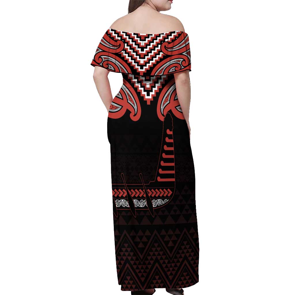 Maori Waitangi Off Shoulder Maxi Dress Kotahitanga Poutama Mix Whakairo - Polynesian Pride