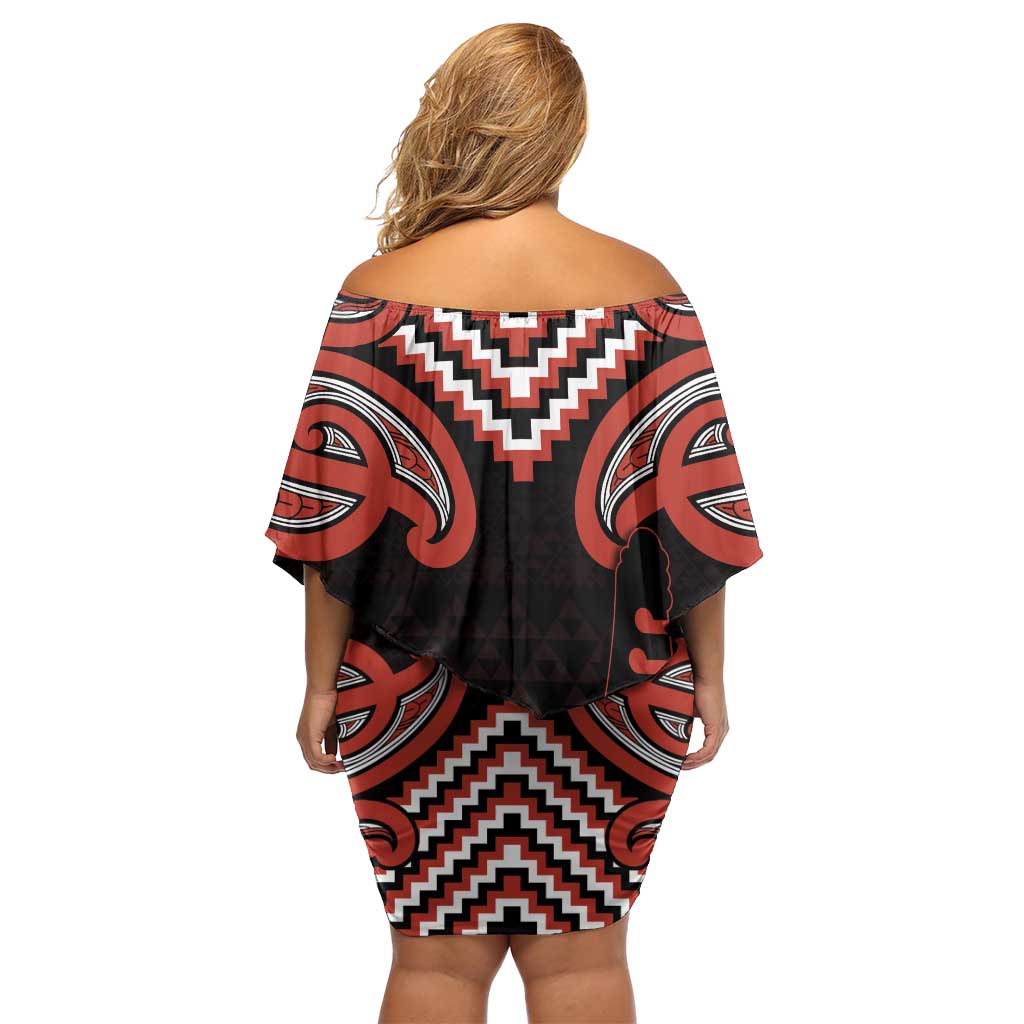 Maori Waitangi Off Shoulder Short Dress Kotahitanga Poutama Mix Whakairo - Polynesian Pride