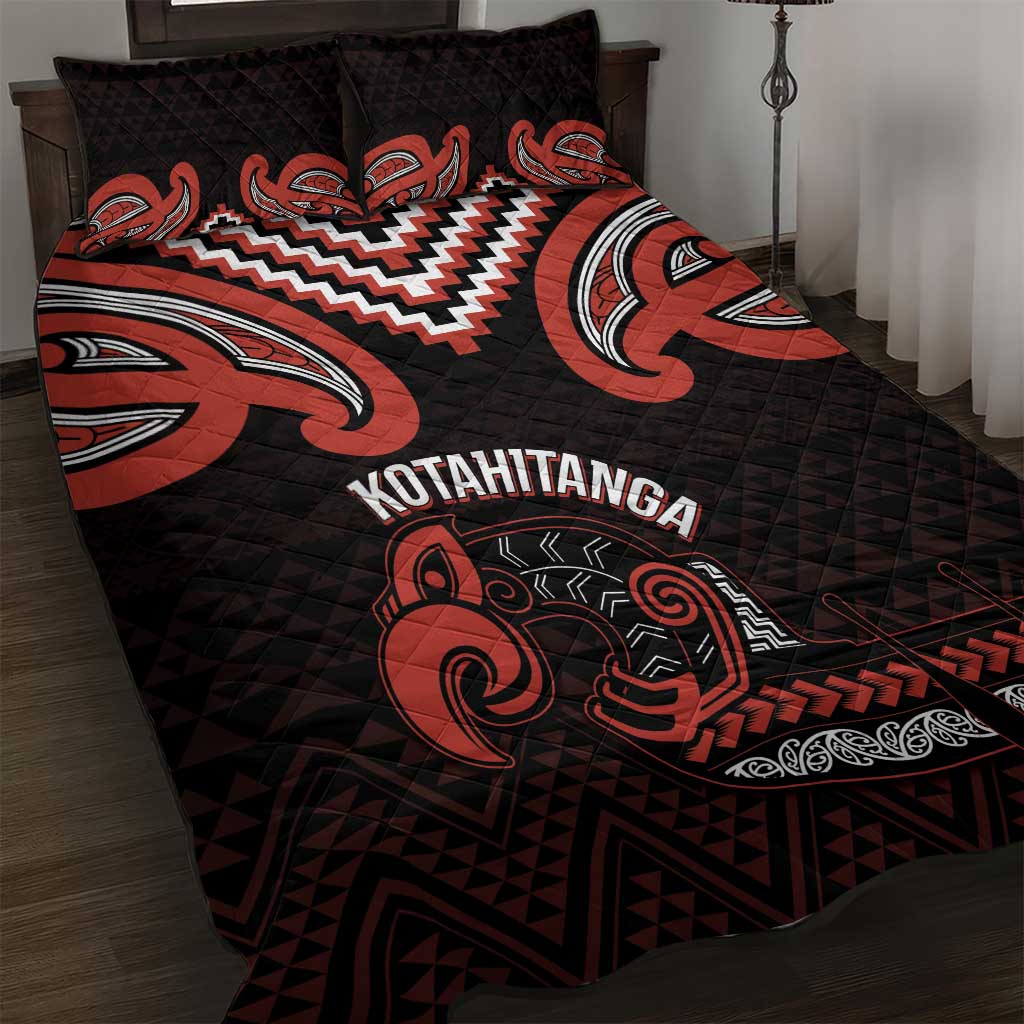 Maori Waitangi Quilt Bed Set Kotahitanga Poutama Mix Whakairo LT7 Black - Polynesian Pride