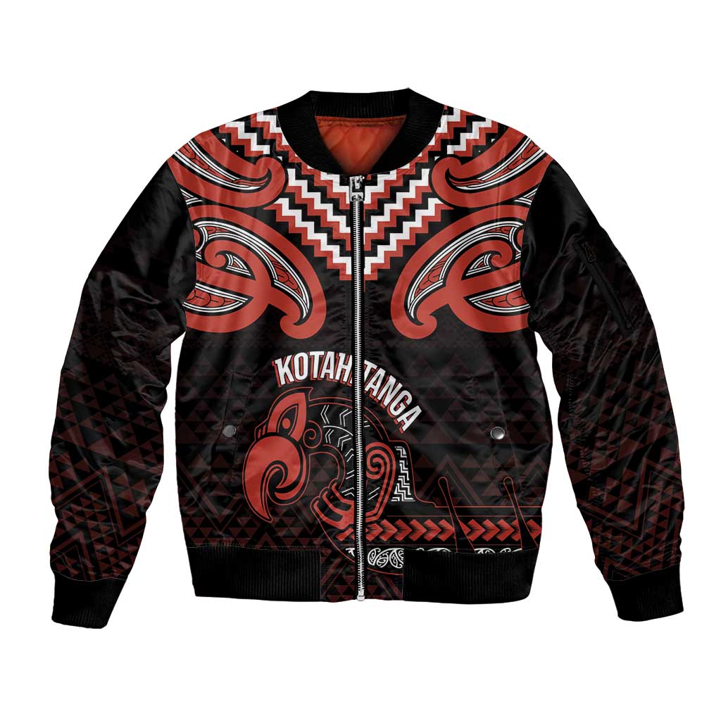 Maori Waitangi Sleeve Zip Bomber Jacket Kotahitanga Poutama Mix Whakairo LT7 Unisex Black - Polynesian Pride