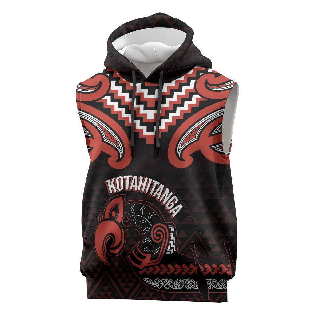 Maori Waitangi Sleeveless Hoodie Kotahitanga Poutama Mix Whakairo LT7 Black - Polynesian Pride