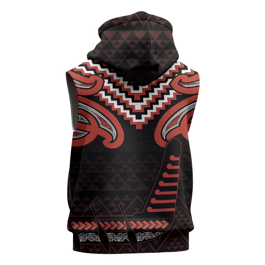 Maori Waitangi Sleeveless Zip Hoodie Kotahitanga Poutama Mix Whakairo - Polynesian Pride