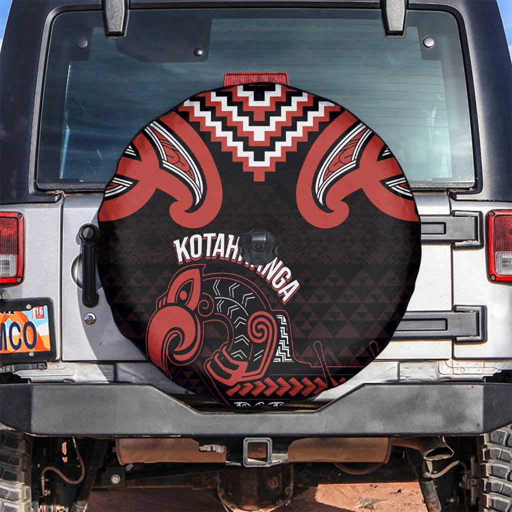 Maori Waitangi Spare Tire Cover Kotahitanga Poutama Mix Whakairo LT7 Black - Polynesian Pride
