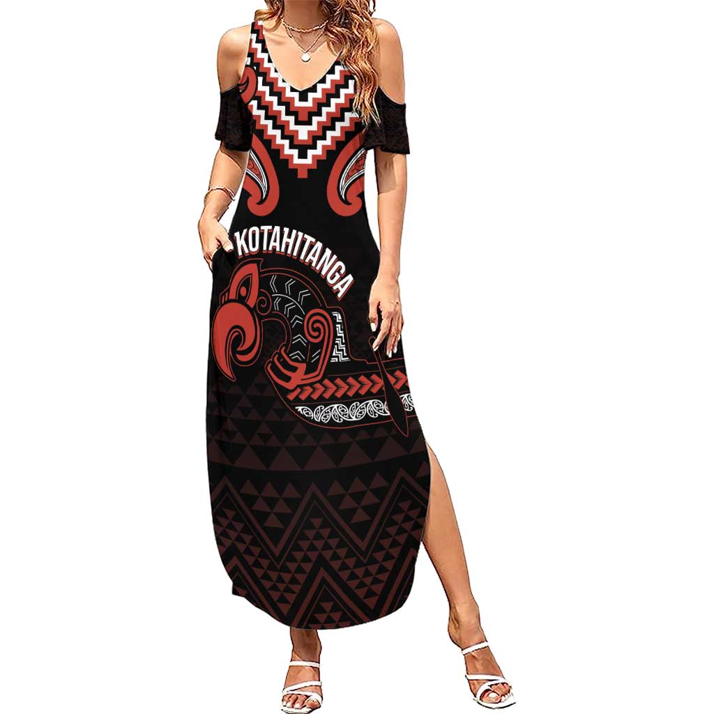 Maori Waitangi Summer Maxi Dress Kotahitanga Poutama Mix Whakairo LT7 Women Black - Polynesian Pride