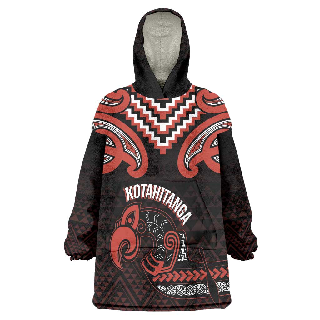 Maori Waitangi Wearable Blanket Hoodie Kotahitanga Poutama Mix Whakairo LT7 One Size Black - Polynesian Pride