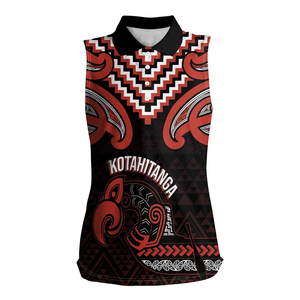 Maori Waitangi Women Sleeveless Polo Shirt Kotahitanga Poutama Mix Whakairo - Polynesian Pride