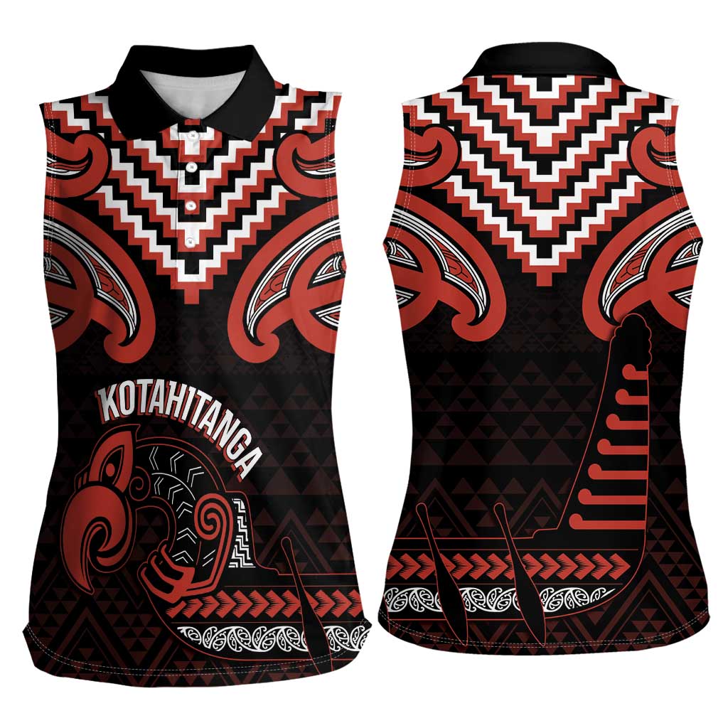 Maori Waitangi Women Sleeveless Polo Shirt Kotahitanga Poutama Mix Whakairo - Polynesian Pride