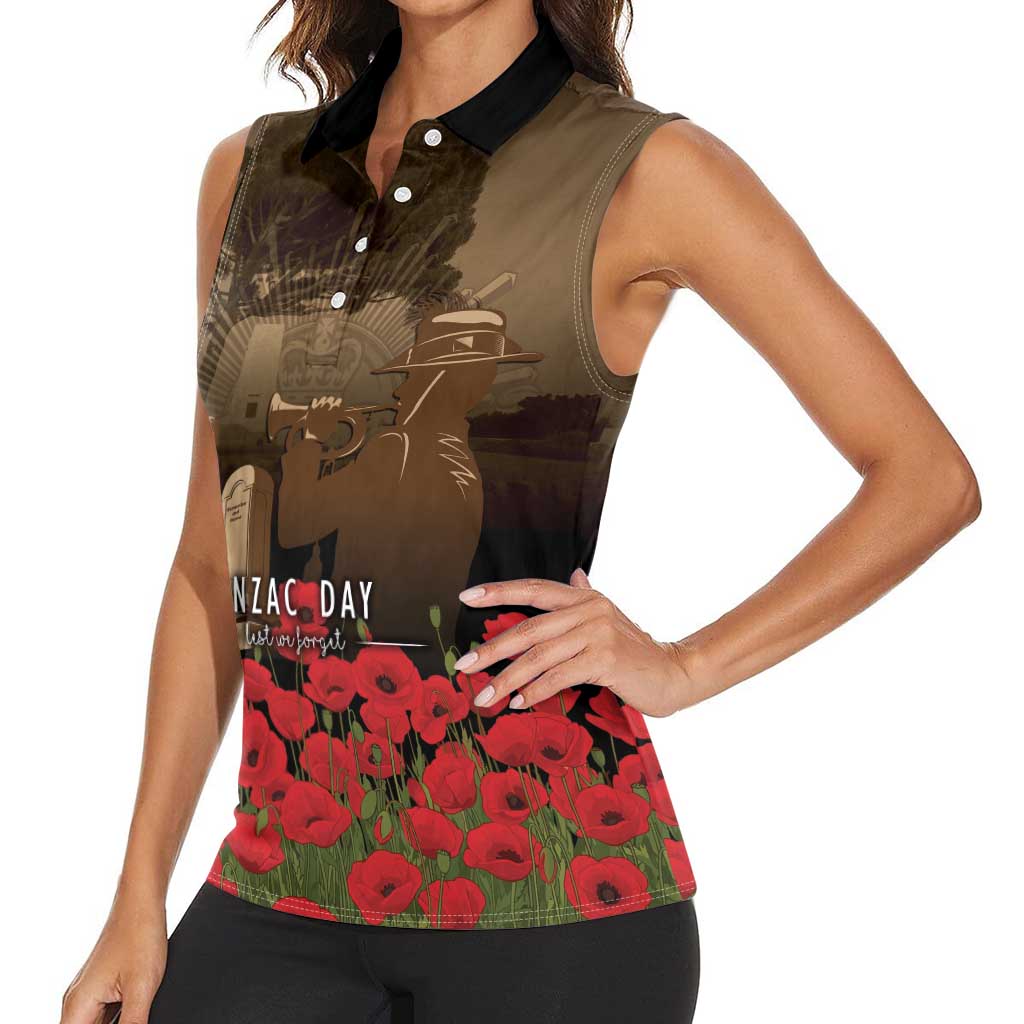 Australia - New Zealand ANZAC Lone Pine Women Sleeveless Polo Shirt The Last Post
