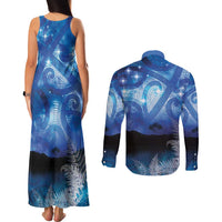 NZ Maori Matariki Scenery Couples Matching Tank Maxi Dress and Long Sleeve Button Shirt Galaxy Sky LT7 - Polynesian Pride