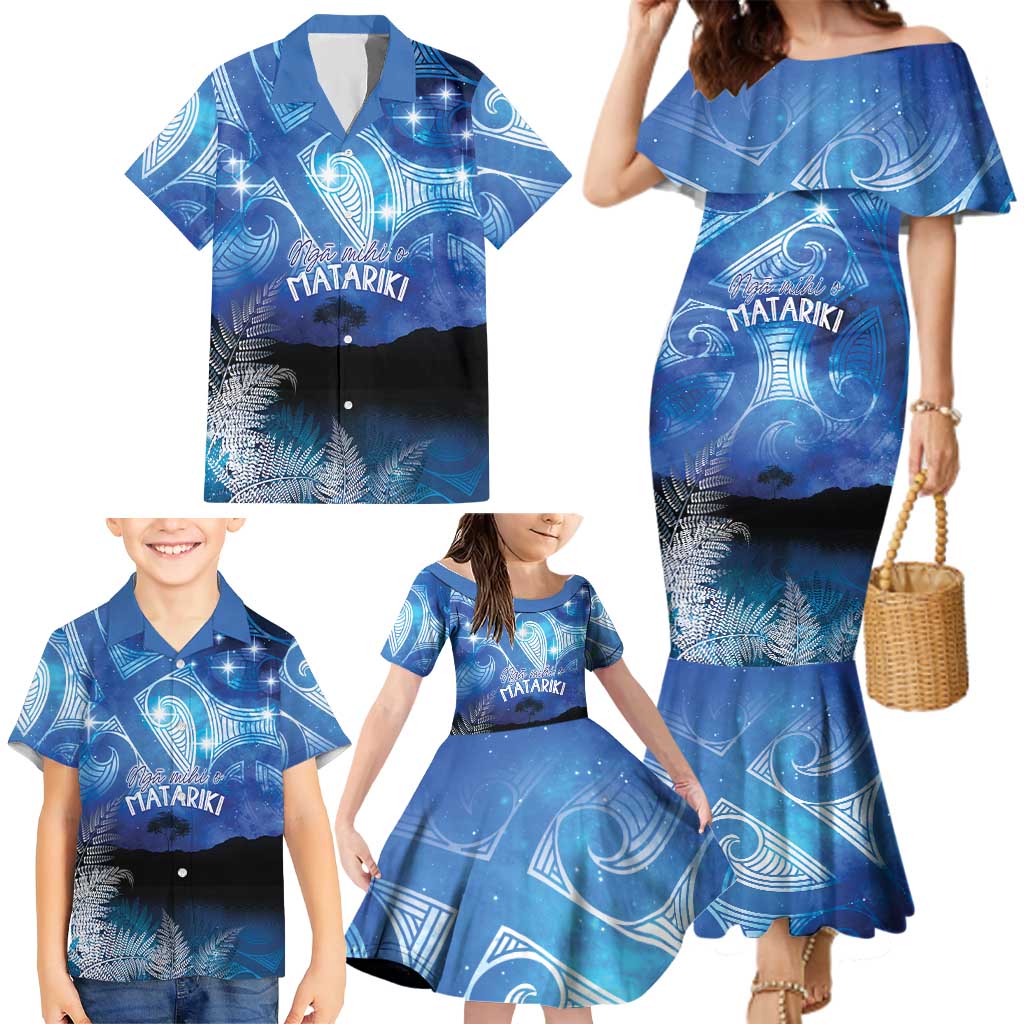NZ Maori Matariki Scenery Family Matching Mermaid Dress and Hawaiian Shirt Galaxy Sky LT7 - Polynesian Pride
