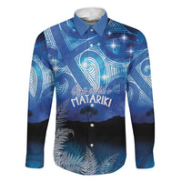NZ Maori Matariki Scenery Family Matching Off The Shoulder Long Sleeve Dress and Hawaiian Shirt Galaxy Sky LT7 Dad's Shirt - Long Sleeve Galaxy - Polynesian Pride