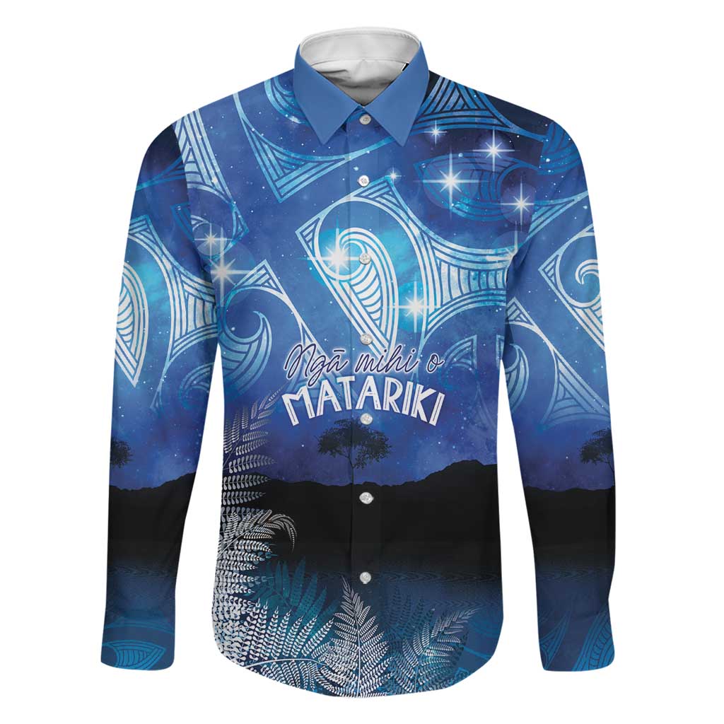 NZ Maori Matariki Scenery Family Matching Summer Maxi Dress and Hawaiian Shirt Galaxy Sky LT7 Dad's Shirt - Long Sleeve Galaxy - Polynesian Pride