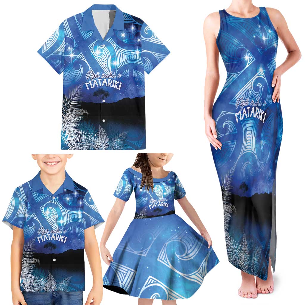 NZ Maori Matariki Scenery Family Matching Tank Maxi Dress and Hawaiian Shirt Galaxy Sky LT7 - Polynesian Pride