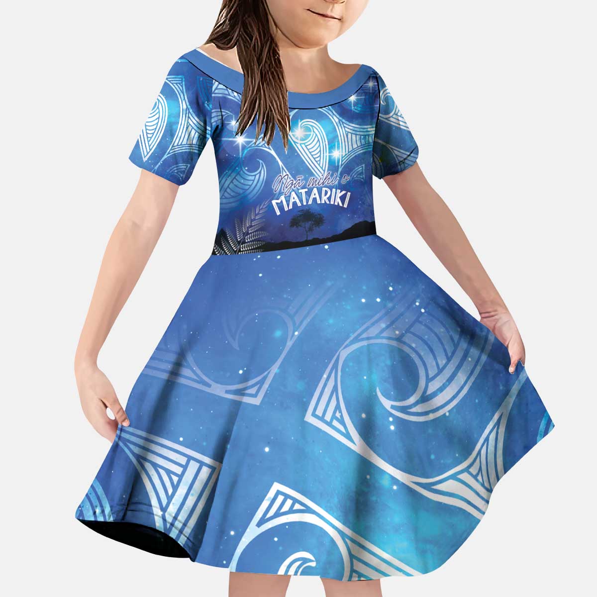 NZ Maori Matariki Scenery Kid Short Sleeve Dress Galaxy Sky LT7 KID Galaxy - Polynesian Pride