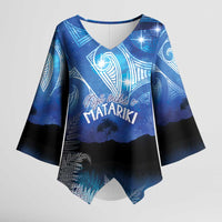 NZ Maori Matariki Scenery Kimono Sleeve Blouse Galaxy Sky