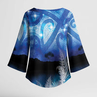 NZ Maori Matariki Scenery Kimono Sleeve Blouse Galaxy Sky