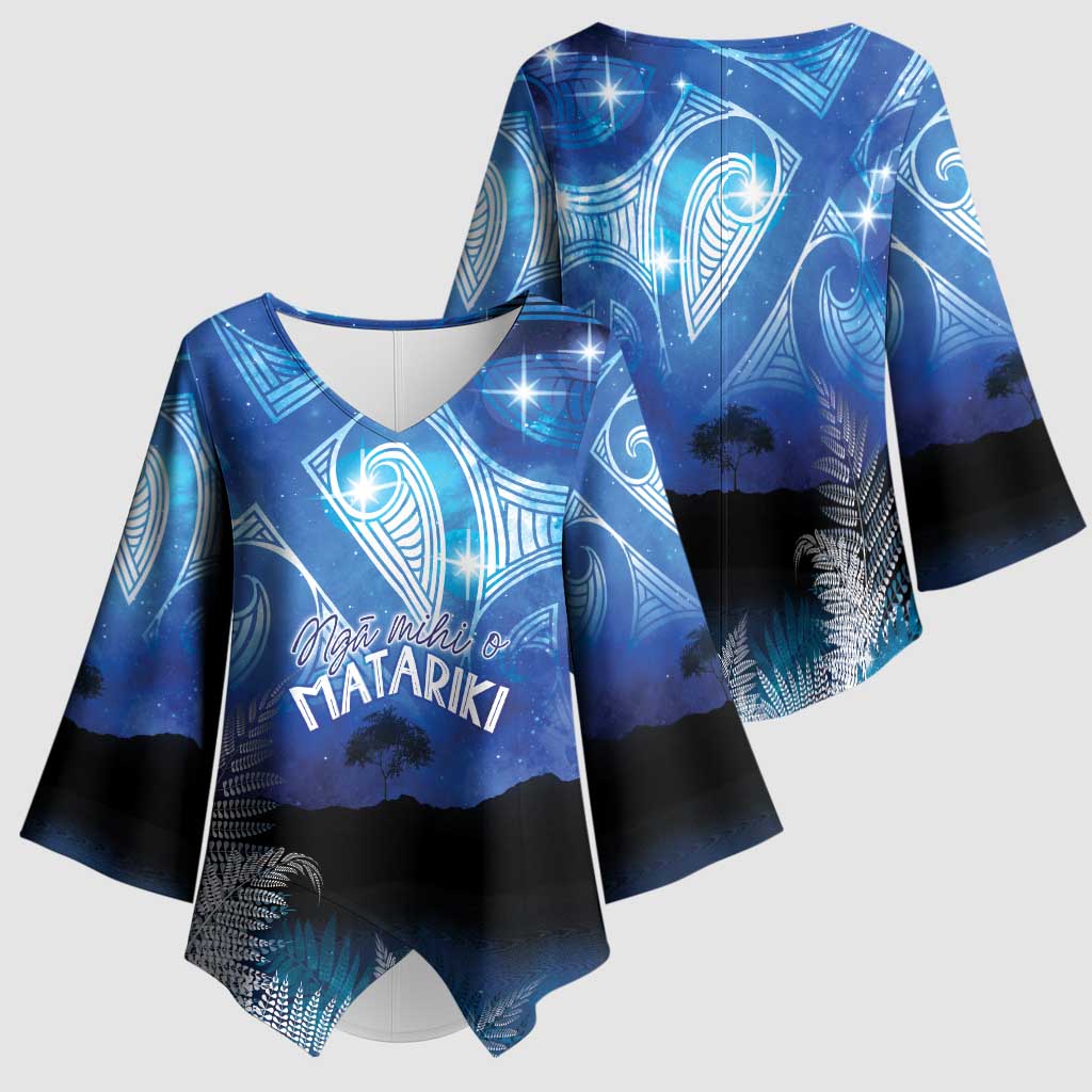 NZ Maori Matariki Scenery Kimono Sleeve Blouse Galaxy Sky